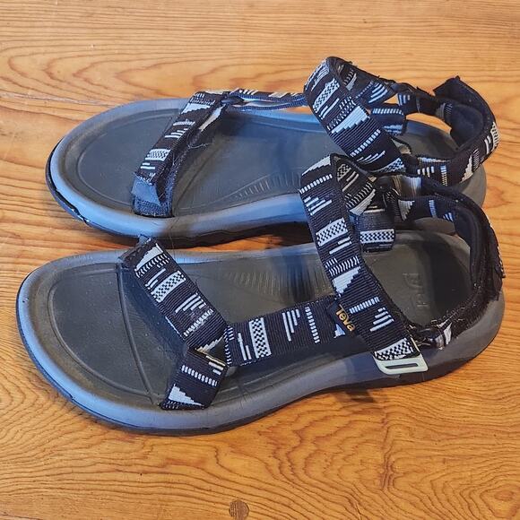 TEVA SANDALS WOMEN BLACK WHITE OUTDOOR HIKING GORPCORE FISHING WATER SHOE SZ 8 - Picture 2 of 6